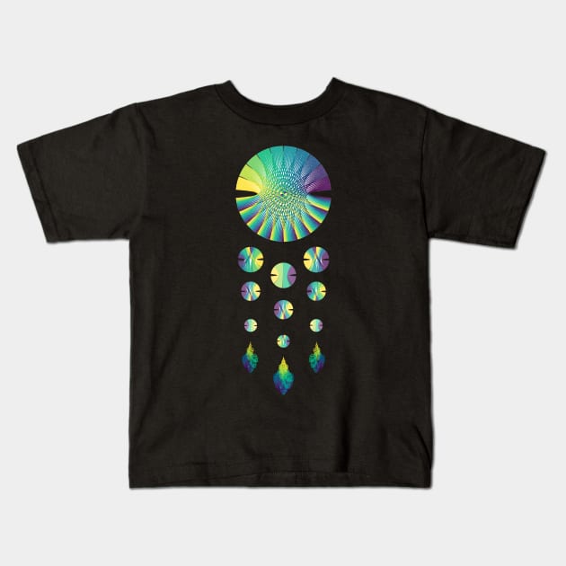 Dream Catcher | Peacock Blue Green Yellow (Black) Kids T-Shirt by aRtVerse